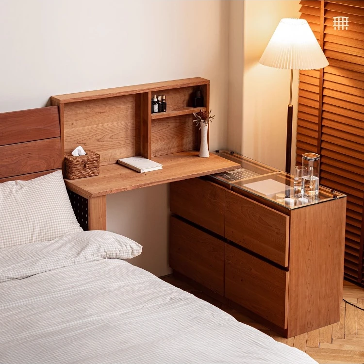 无即所有伸缩转角梳妆台斗柜一体实木床尾柜小户型收纳书桌化妆桌