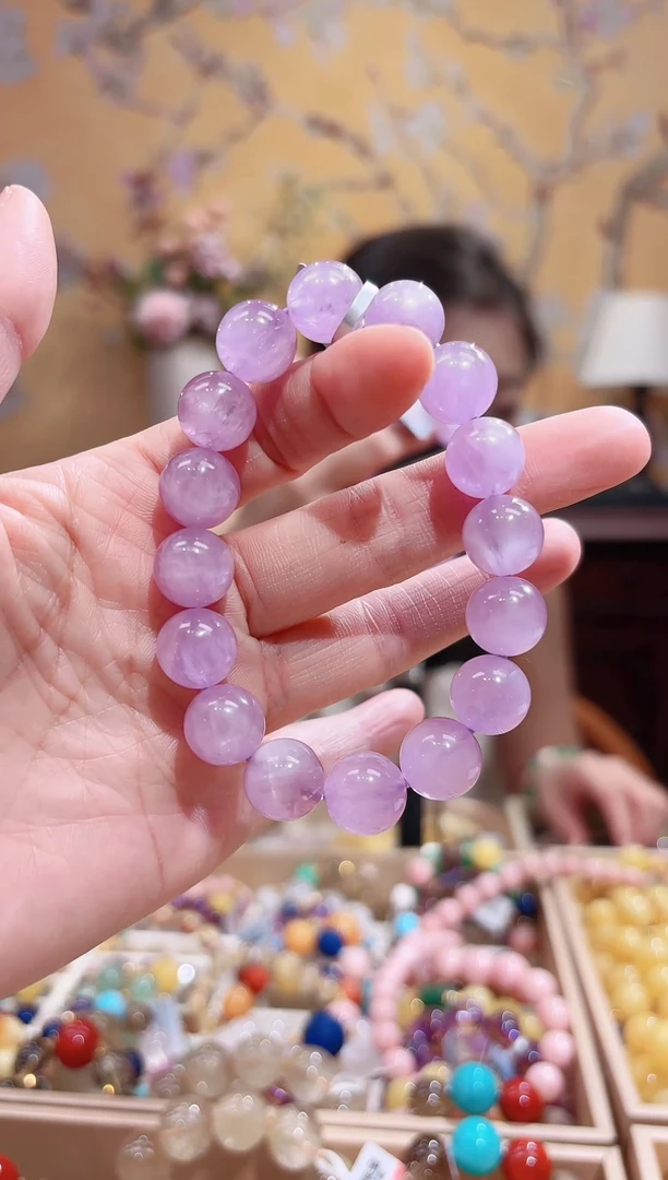 未镶嵌锂辉石手串12.4+咪天然紫锂辉，拉丝紫锂辉，有天然晶体结构