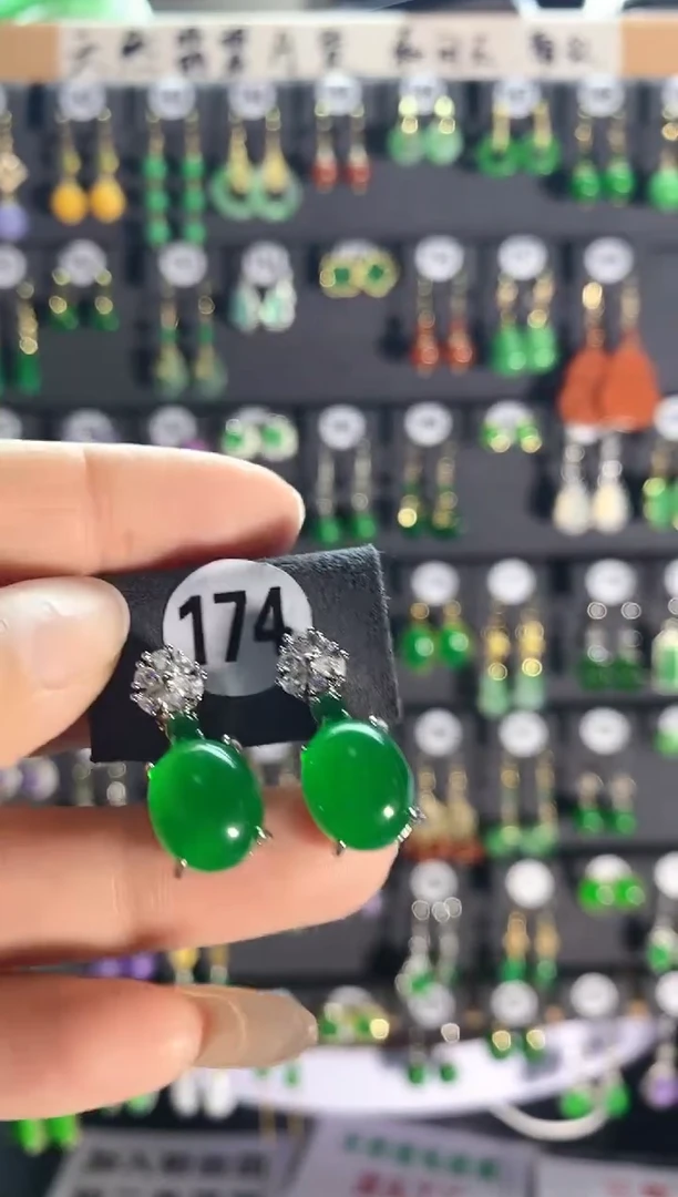 翡翠银S925镶嵌耳饰174....