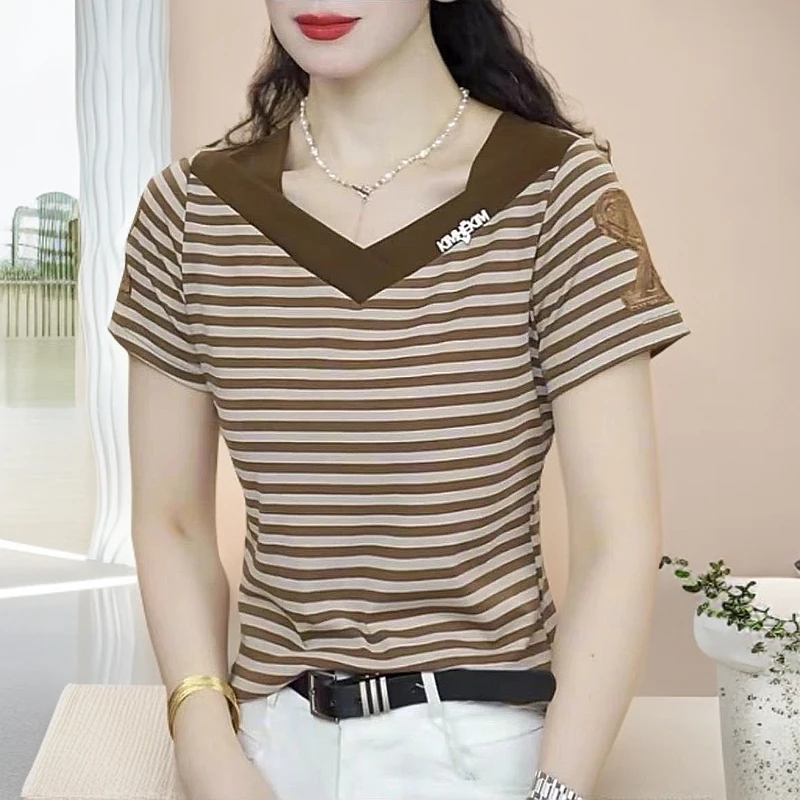夏季爆款女装条纹t恤短袖百搭休闲时尚半袖