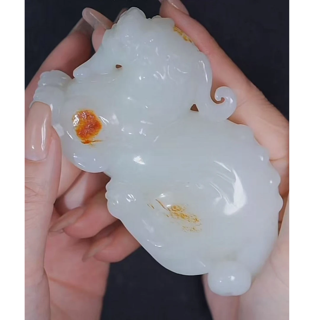 清代和田玉貔貅手把