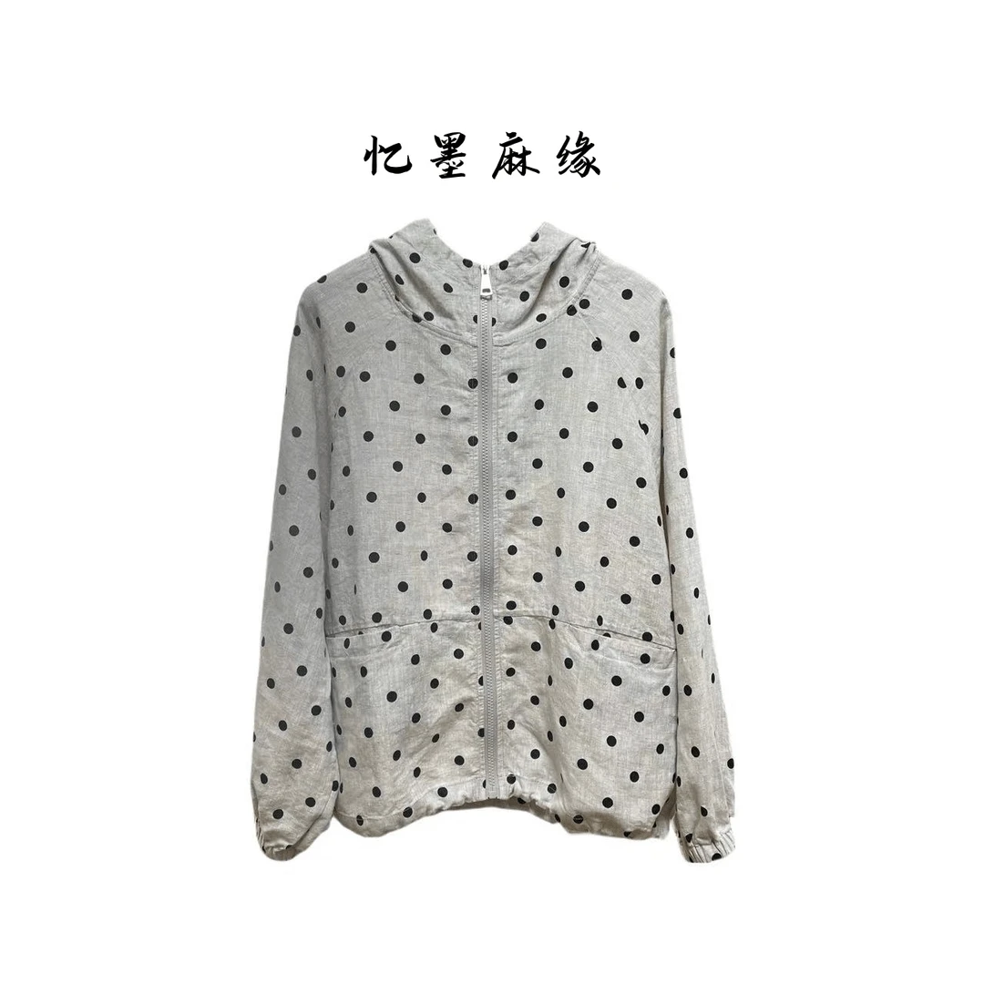 【恬】2024秋季雨露麻波点连帽衬衫时尚休闲百搭长袖上衣  10301