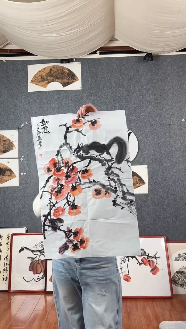 国画高勇利四尺三开花鸟