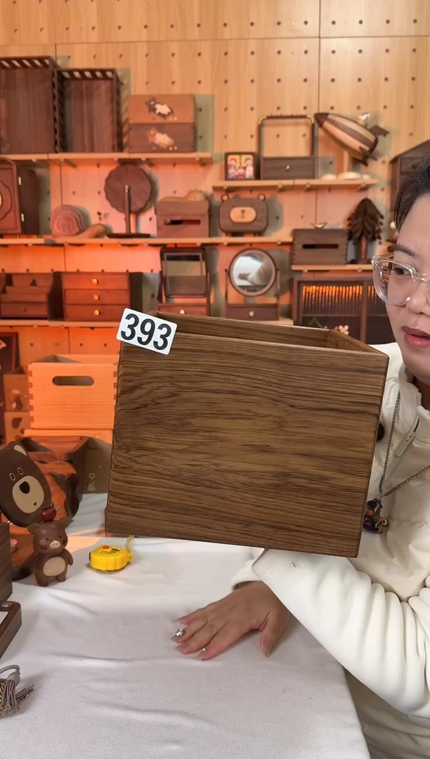 木393柚木实木大号方形收纳筐