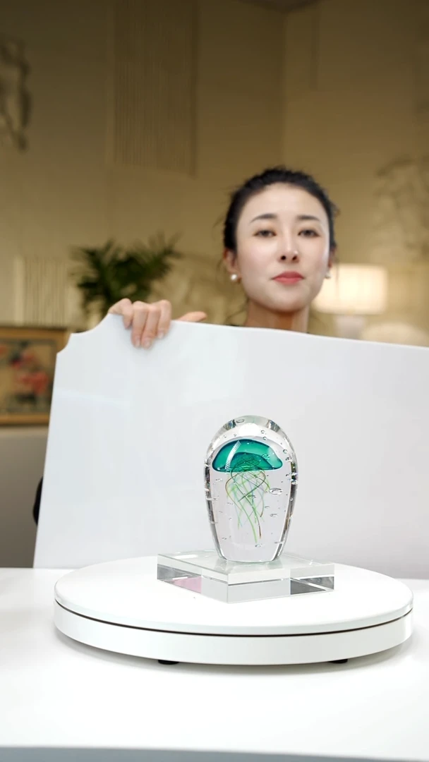 手工艺品琉璃蓝绿色水母摆件带底座