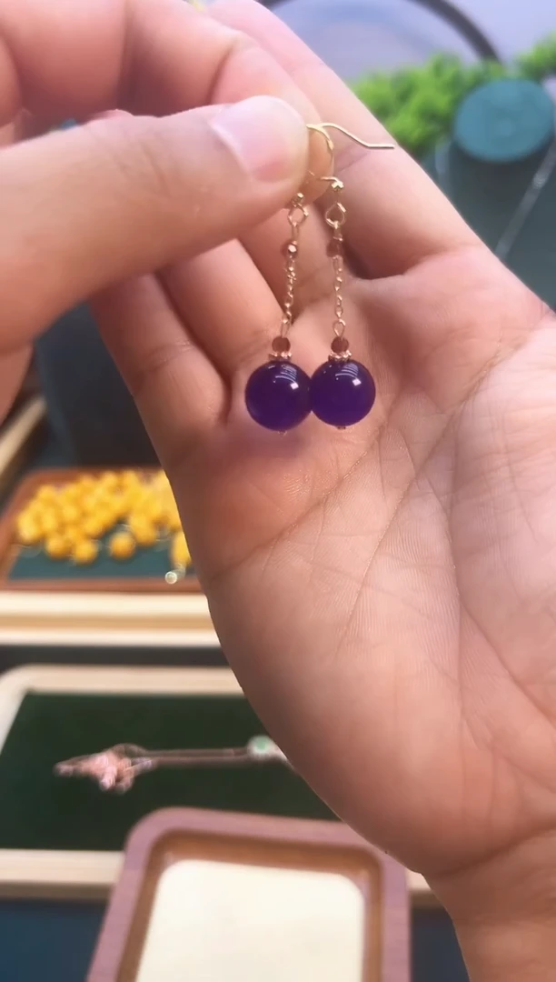 紫晶耳饰14K金镶嵌E447