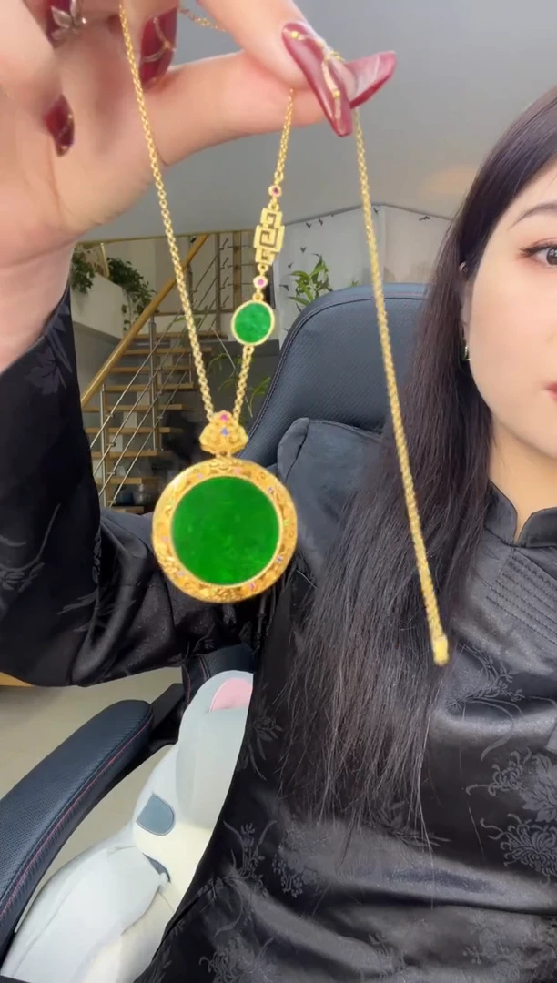 【闪购商品】翡翠吊坠(赠链)银S925镀金镶嵌天然缅甸翡翠A货吊坠