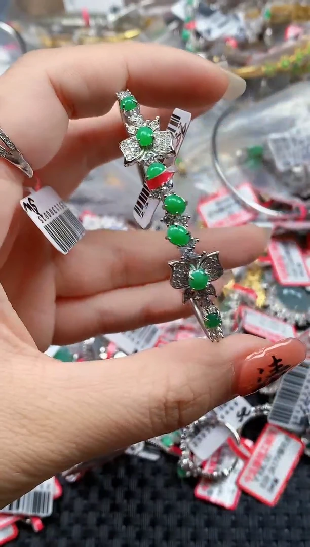 银S925镶嵌戒指翡翠天然A货缅甸翡翠