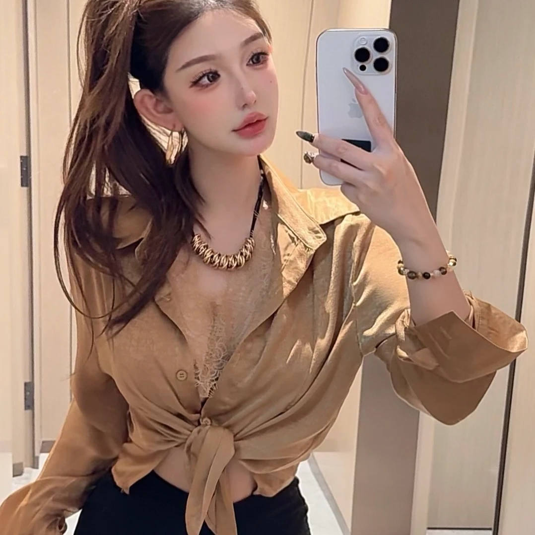 【御姐归来】女人味假两件蕾丝衬衫9348