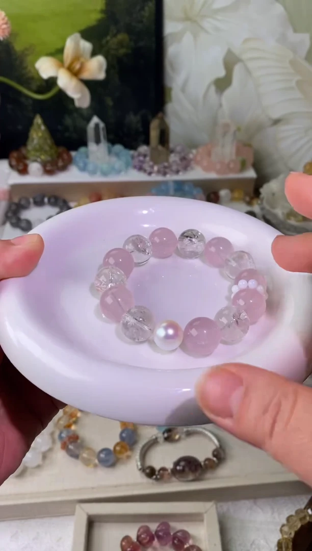 未镶嵌手串水晶白阿塞粉水设计款