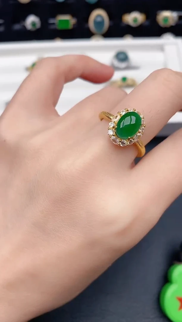 银S925镶嵌戒指翡翠天然a货翡翠382