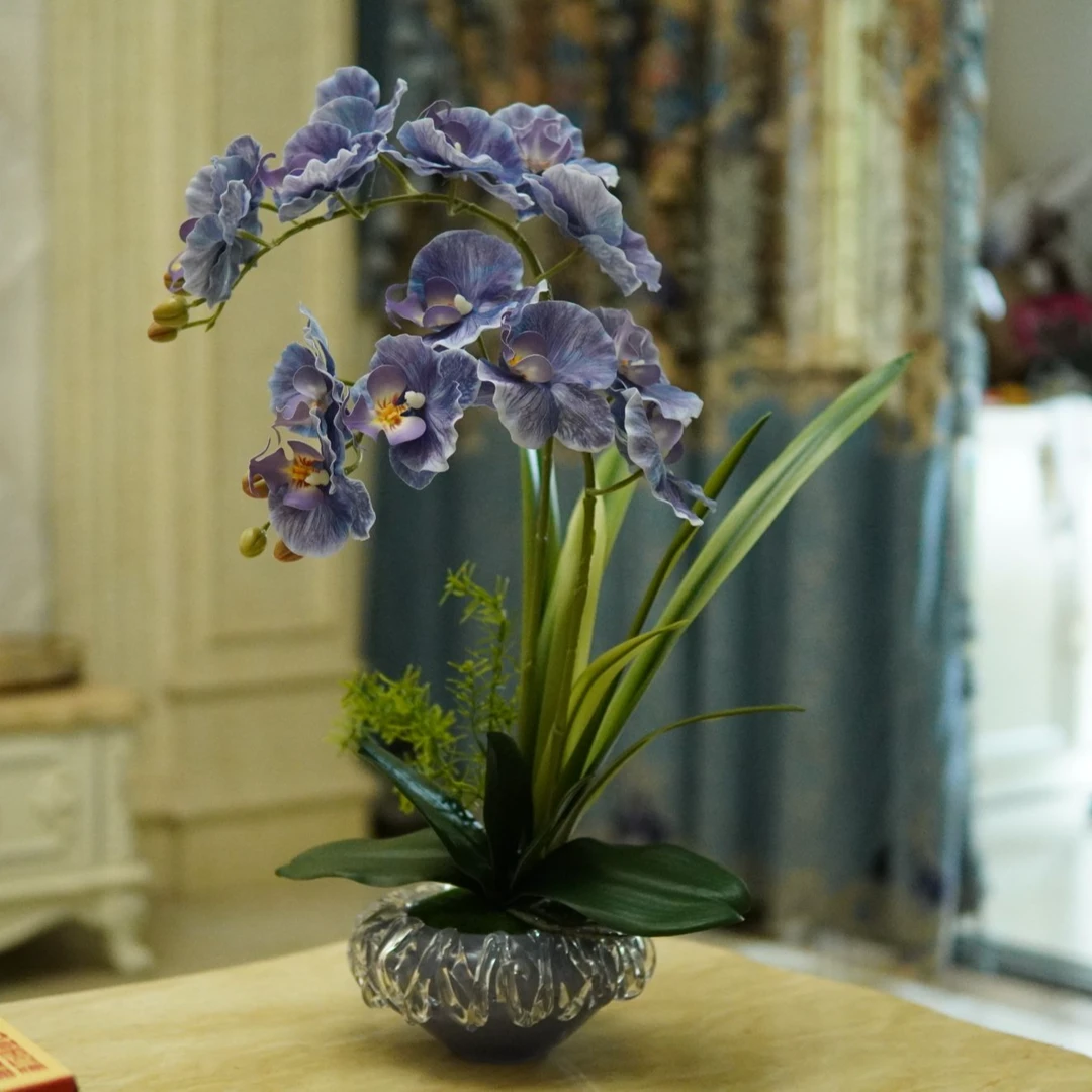 新款琉璃花盆仿真蝴蝶兰花艺客厅装饰花套装