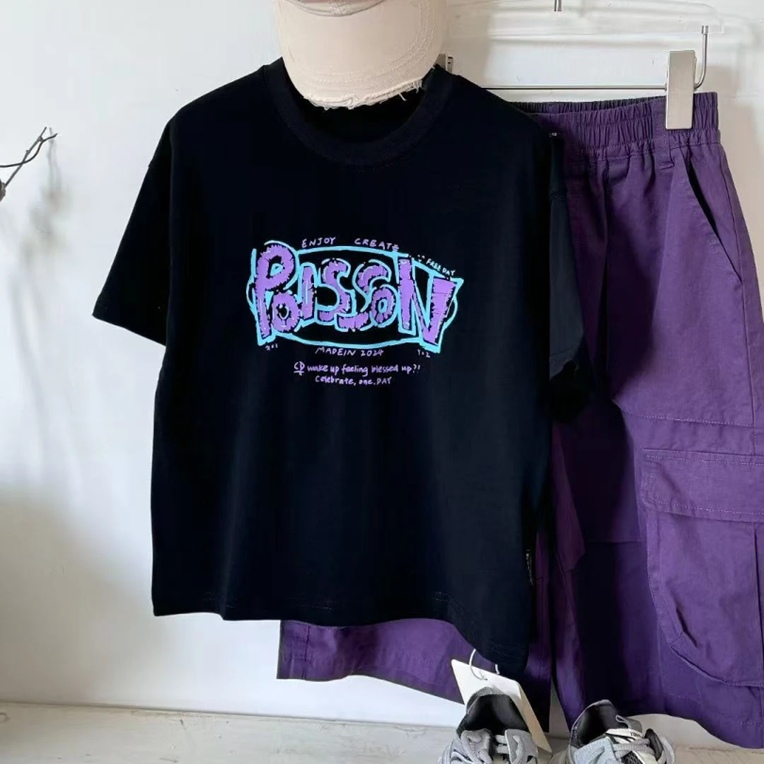 【haobaby】2025夏款彩卡通字母T恤3575