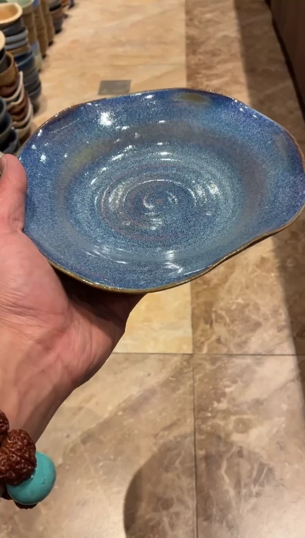 瓷片8寸苏打柴烧蓝紫花瓣盘（福利款）