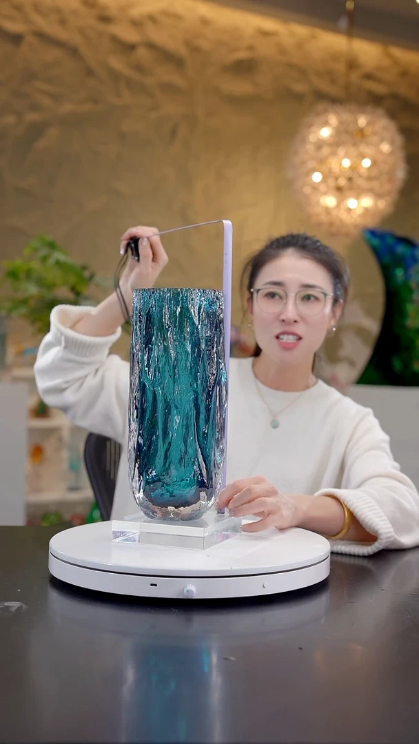 手工艺品琉璃海蓝肌理纹设计款花器