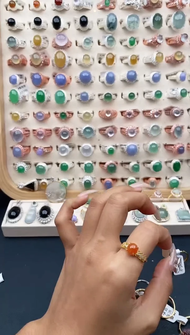 【闪购商品】翡翠戒指银S925镶嵌缅甸天然A货翡翠222  5+6