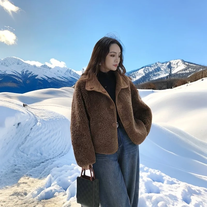 新款时尚百搭加厚两面穿羊毛外套24041秋冬