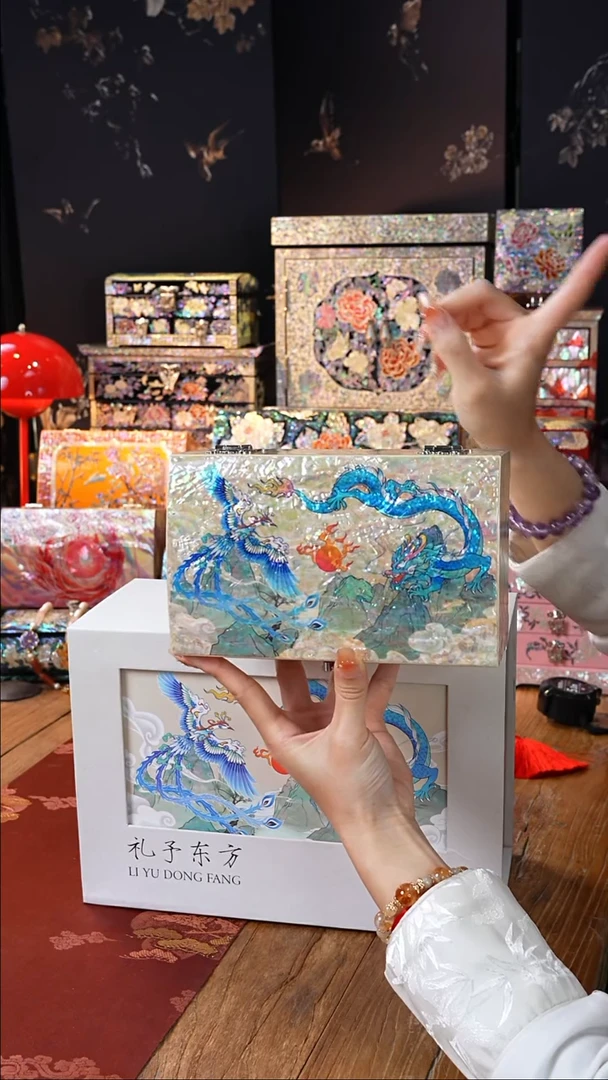 【闪购商品】瓷片螺钿工艺香椿木首饰盒