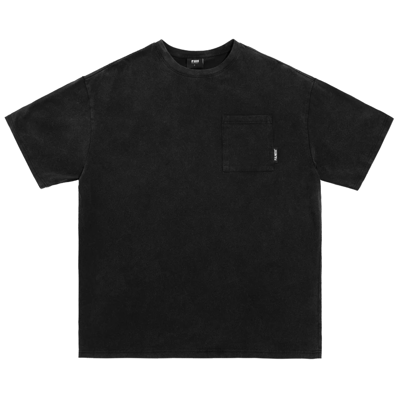 水洗做旧纯色口袋圆领短袖T恤男夏季新款宽松情侣休闲半袖上衣