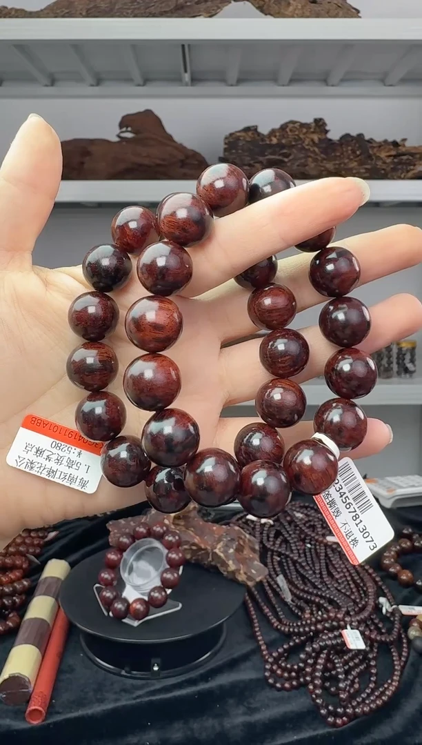 降真香海南红降花梨公1.5高货芝麻沉水圆珠单圈多样发一