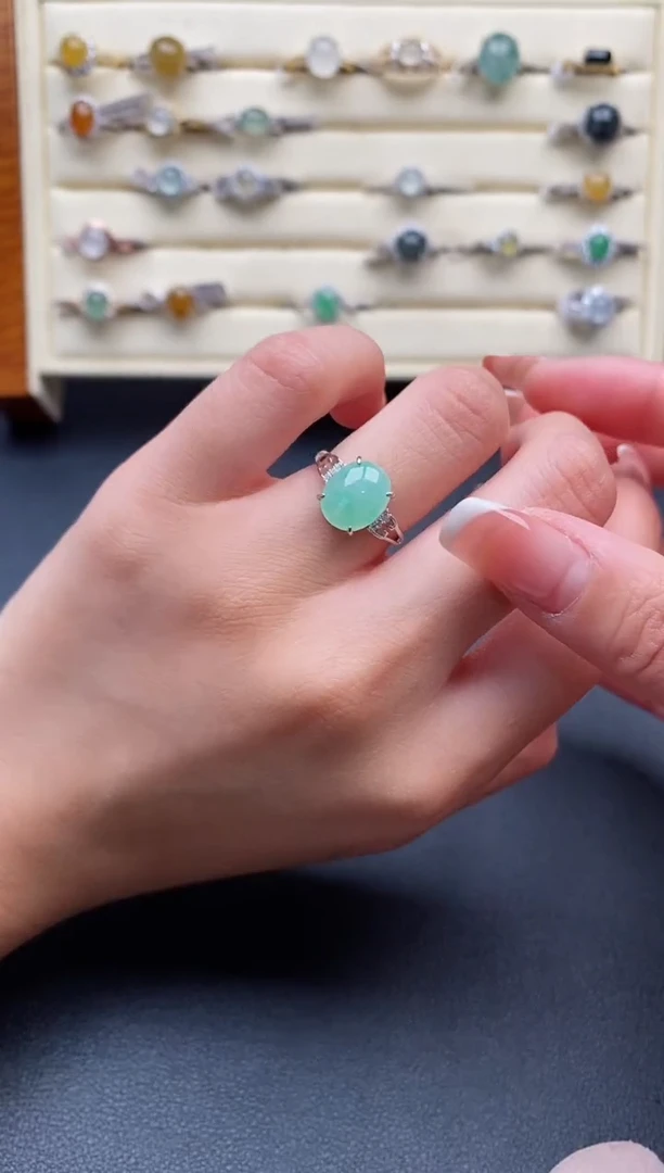 银S925镶嵌戒指翡翠22222+6