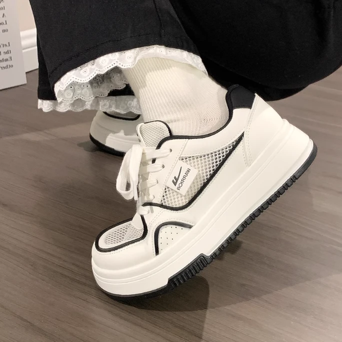 回力网鞋女夏季透气黑色厚底小白鞋2025新款网面薄款学生休闲板鞋