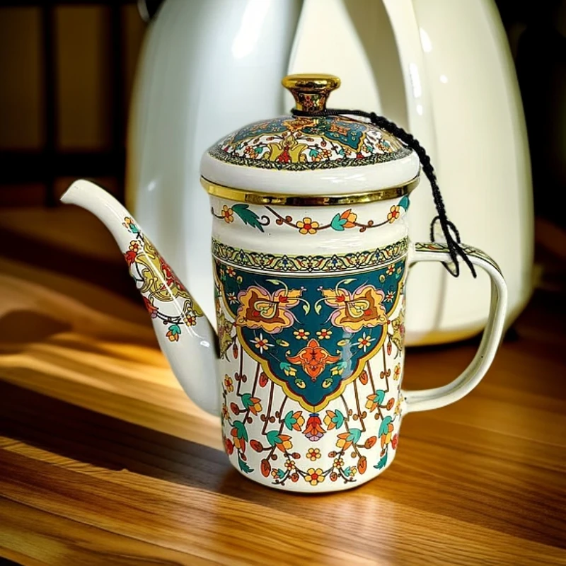 【出口韩国】设计师款加厚珐琅搪瓷油壶茶壶可加热不挑灶具-Jump