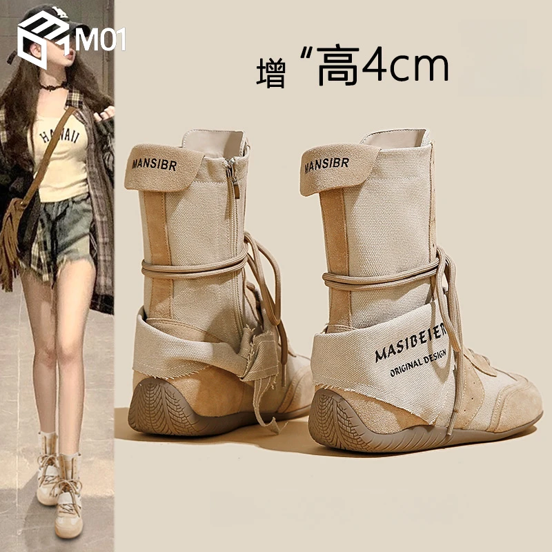 M01帆布马丁靴女款新款夏季薄款户外登山鞋短靴女中筒废土风靴子