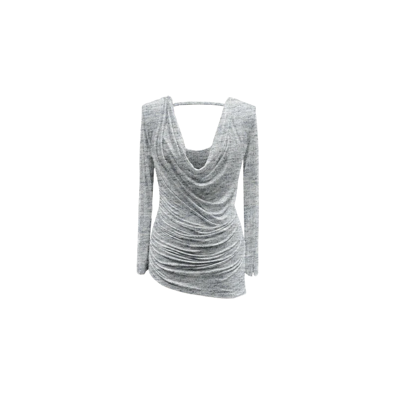 B-babes【轻感欧尼】纯欲温柔气质显身材荡领微胖修身长袖T恤打底衫