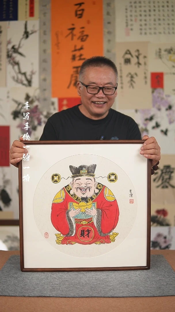 国画手绘-52*52实木框山水