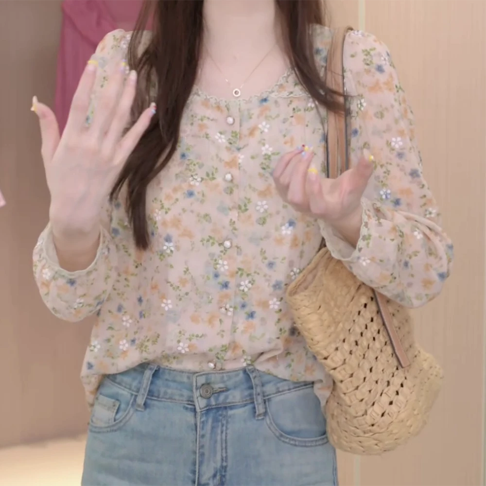 优雅圆领碎花衬衫女短袖2025新款百搭时尚宽松遮肉显瘦小衫