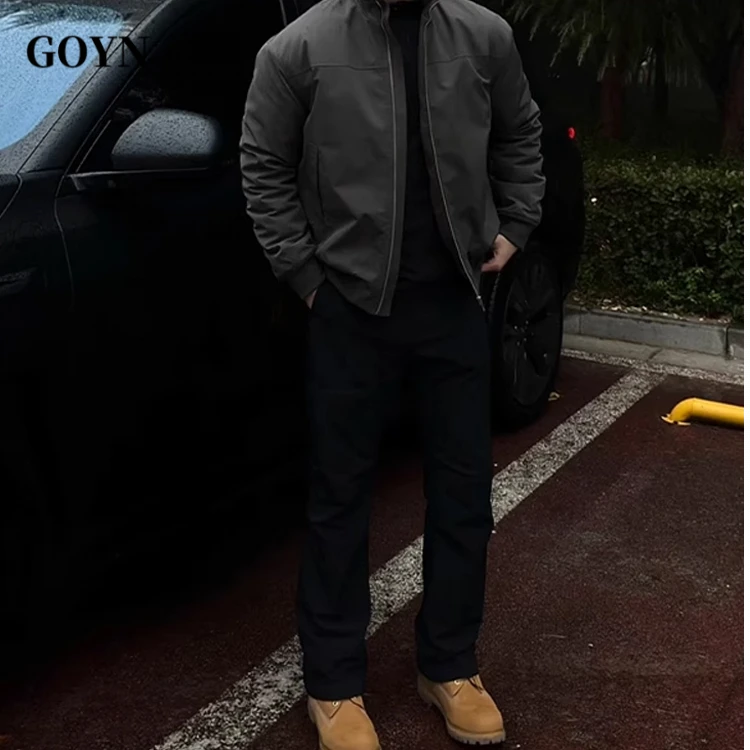 GOYN2025秋冬季男士痞帅高级感纯色休闲时尚男装美式立领夹克外套