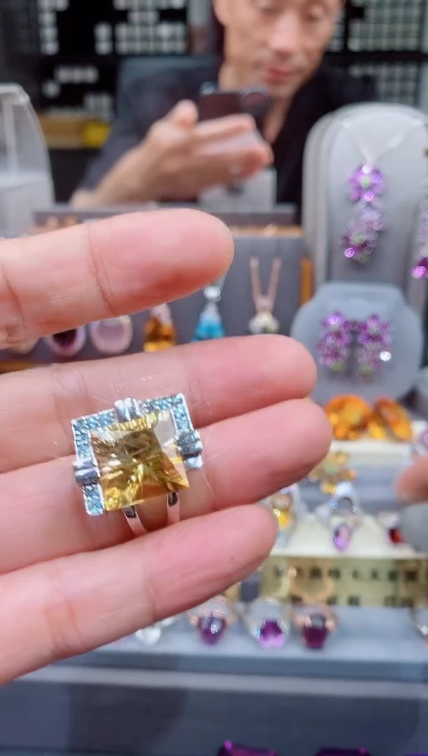 黄晶戒指银S925镶嵌黄晶戒指