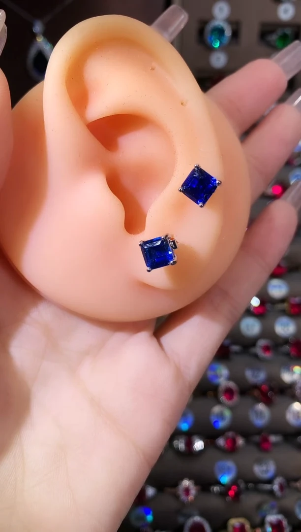 耳饰蓝宝石银S925镶嵌6银