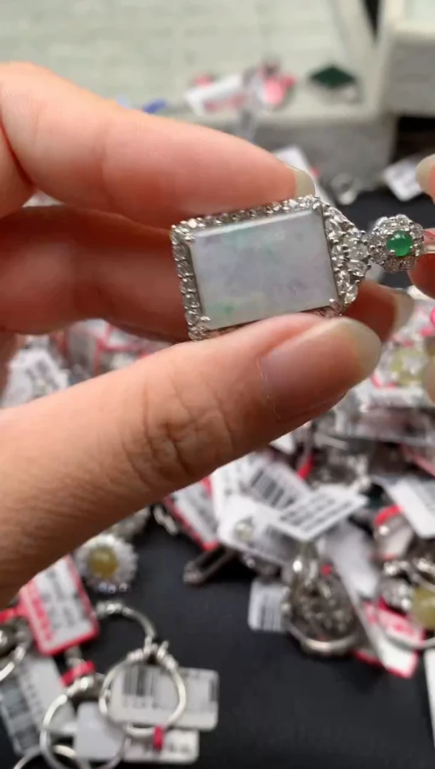 银S925镶嵌戒指翡翠天然A货缅甸翡翠