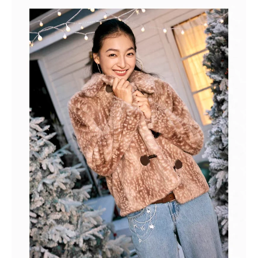 Hollister25秋冬美式复古保暖圣诞新年毛绒外套女装344-5046