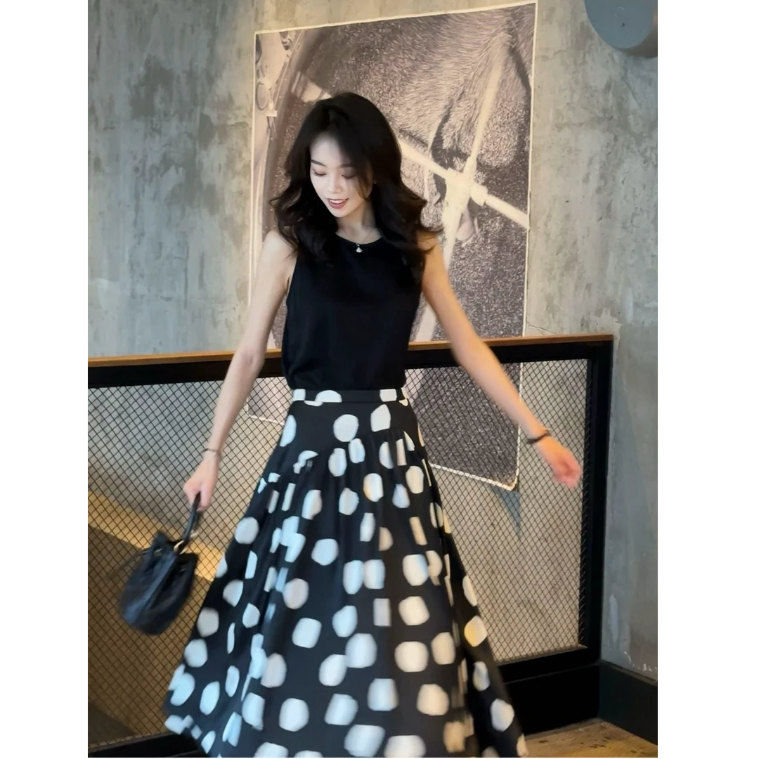 GIRDEAR/哥弟新款法式优雅赫本风高腰百搭大摆长款半身裙120011