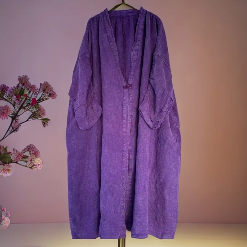 麻料炒色长款风衣外袍设计师中式（衣长120，胸围180 ，穿到220斤）