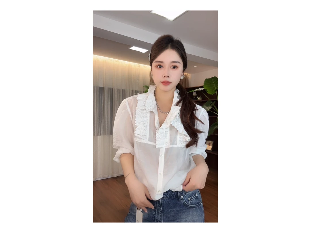 新款“白玫瑰”衬衫874#P02229新款千金玛德琳时髦上衣