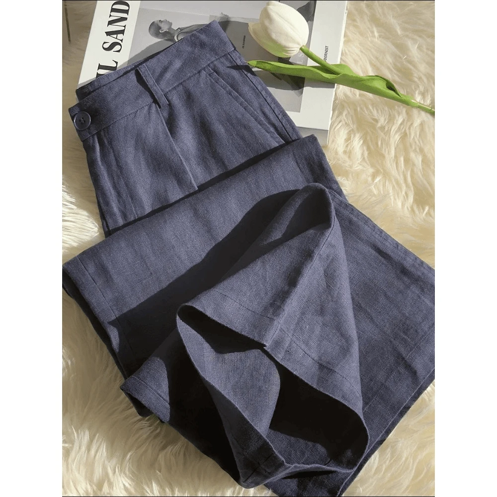 春夏慵懒亚麻裤子女春秋垂感窄版阔腿裤高腰显瘦时尚气质休闲长裤