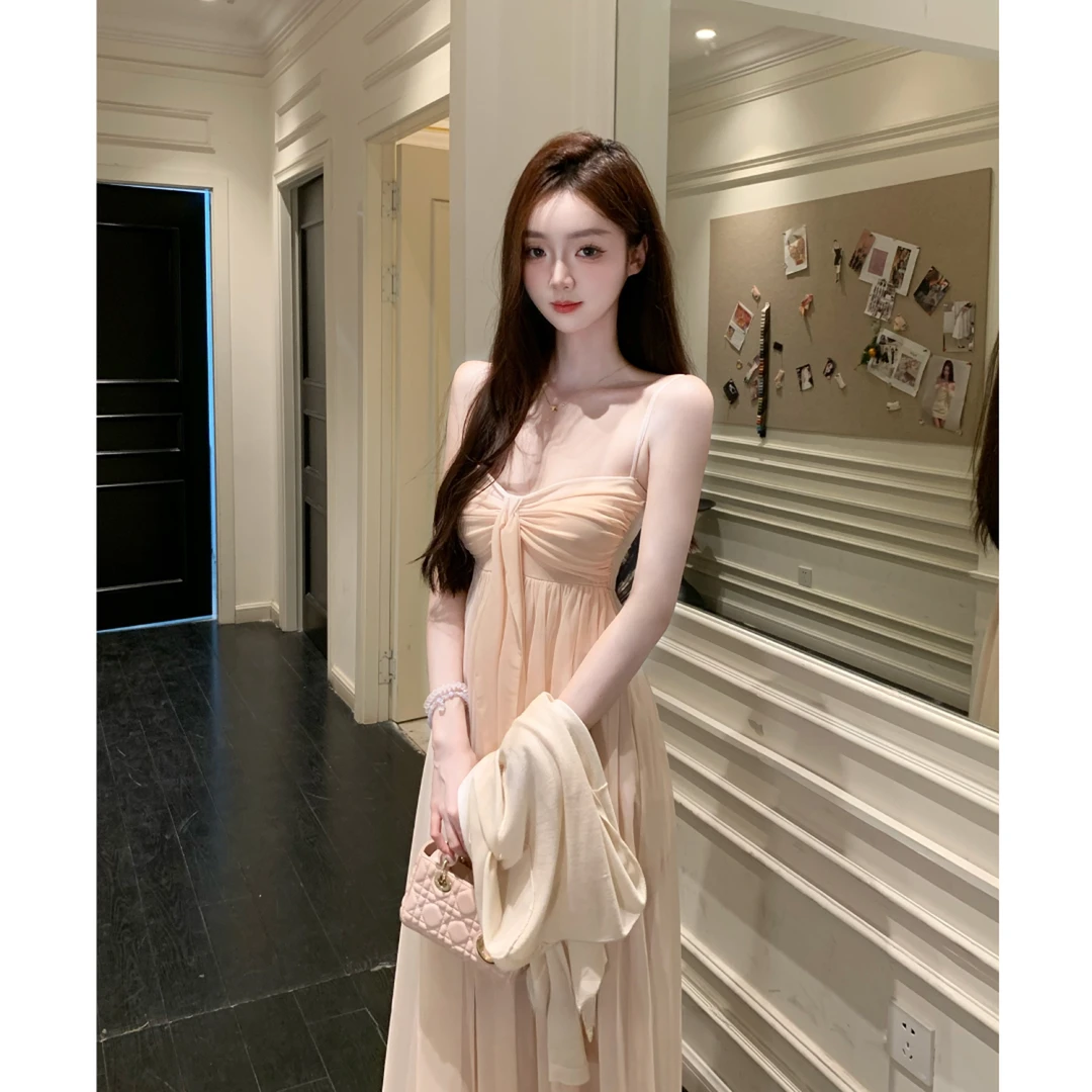 【糖糖】大码女装粉色吊带连衣裙纯欲温柔氛围感轻奢裙子开衫13077