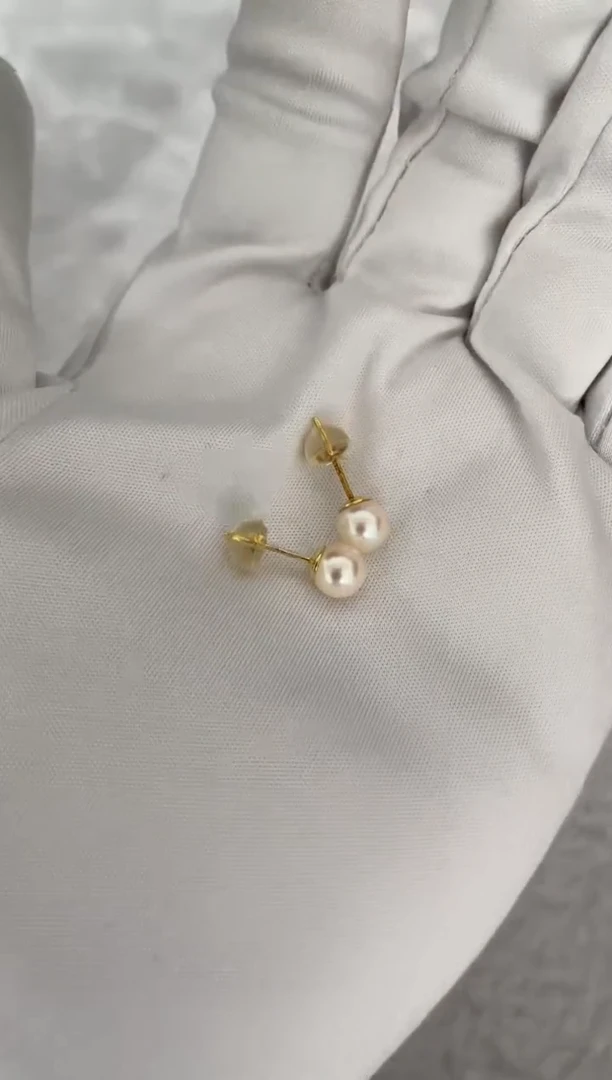银S925镶嵌耳钉海水珍珠AK羽皇金素钉6-6.5mm