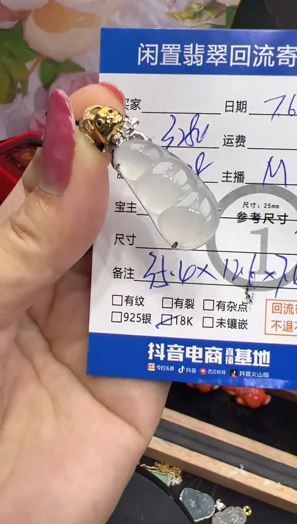 翡翠18K金镶嵌吊坠(不含链)福豆-8861