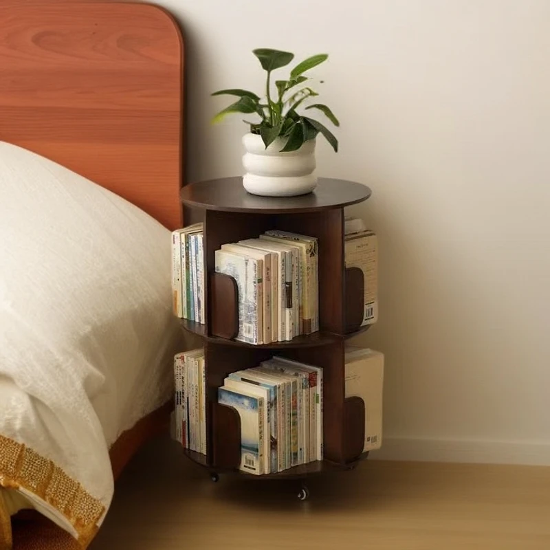 橡木防湿北欧风轻奢风儿童多层书架书柜简约落地创意柜子旋转移动