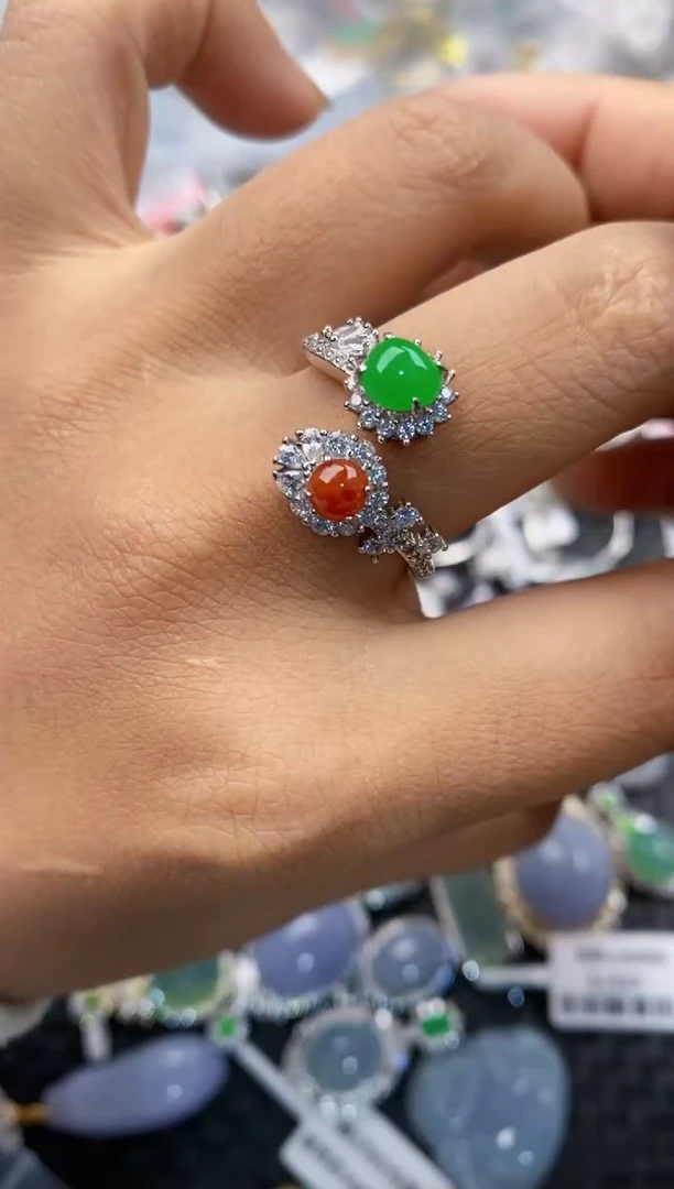 银S925镶嵌戒指翡翠555---5