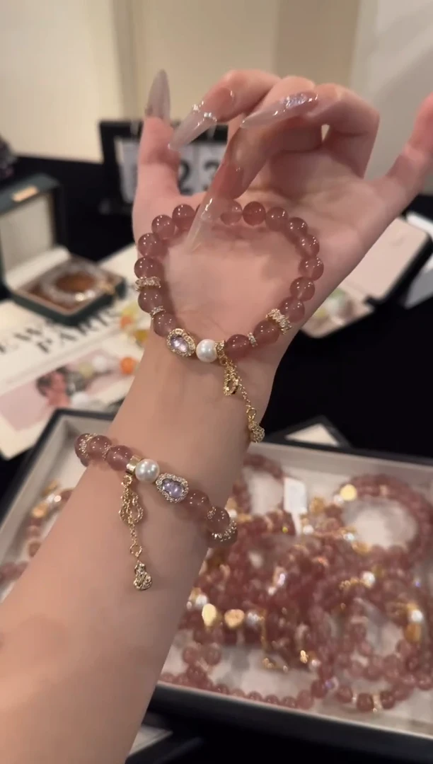 水晶手串合金草莓晶x1985