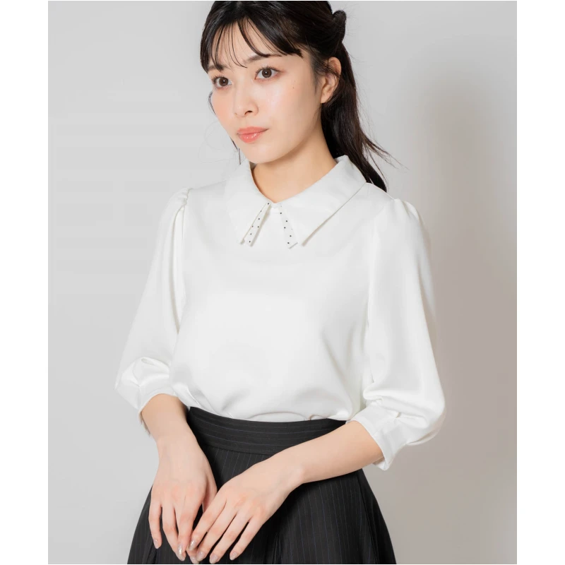 【强哥外贸】 N 甜美时尚百搭气质翻领通勤泡泡袖纯色上衣