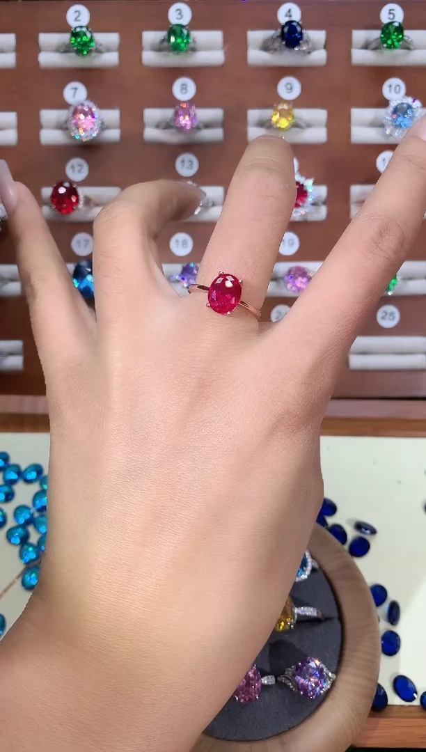 银S925镶嵌戒指红宝石810玫瑰金