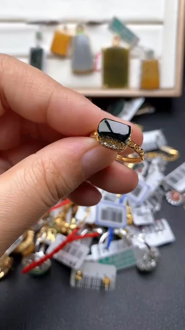 银S925镶嵌戒指翡翠1