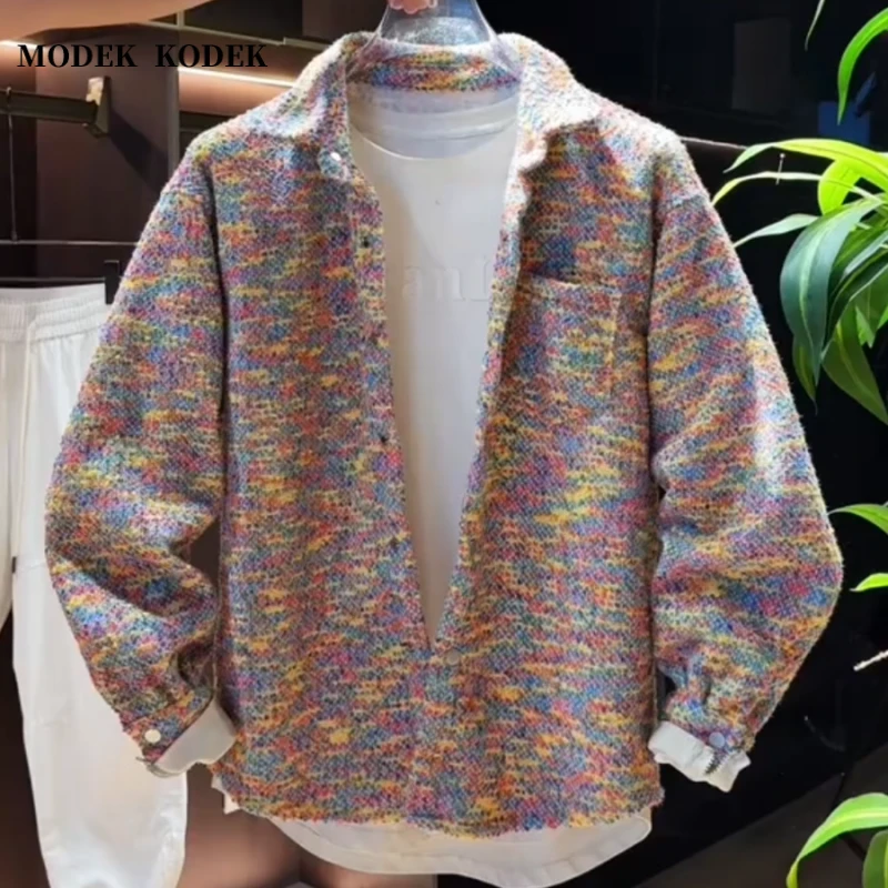 MODEK KODEK时尚潮牌男小香风翻领外套秋季新款宽松百搭针织开衫